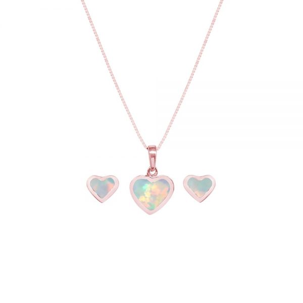 Rose Gold Opalite Sun Ice Heart Shaped Pendant and Earring Set