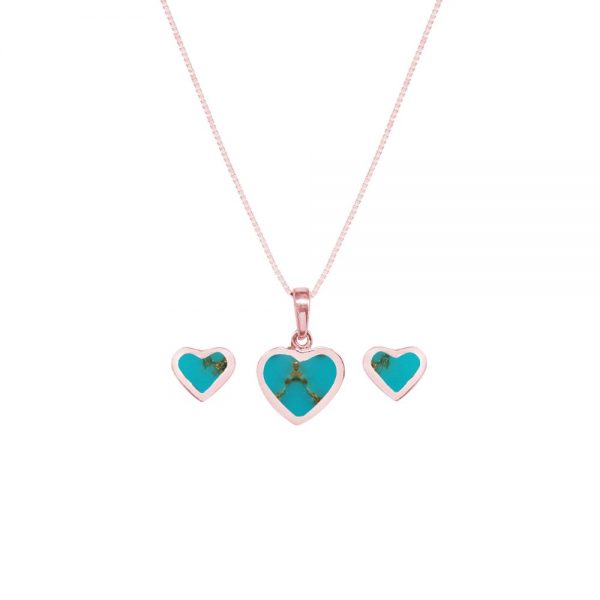 Rose Gold Turquoise Heart Shaped Pendant and Earring Set
