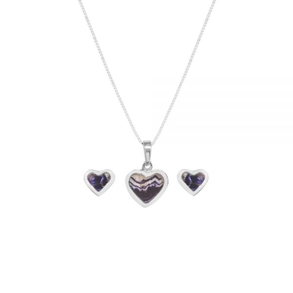 Silver Blue John Heart Shaped Pendant and Earring Set