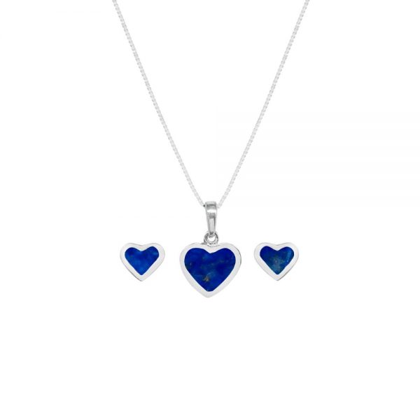Silver Lapis Heart Shaped Pendant and Earring Set
