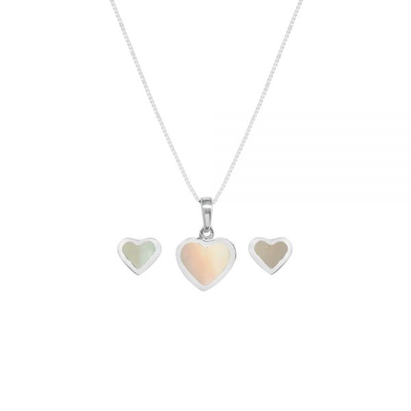 Silver Mother of Pearl Heart Shaped Pendant and Earring Set