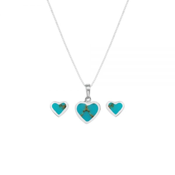 Silver Turquoise Heart Shaped Pendant and Earring Set