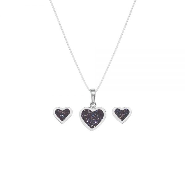 White Gold Blue Goldstone Heart Shaped Pendant and Earring Set