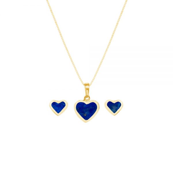 Yellow Gold Lapis Heart Shaped Pendant and Earring Set