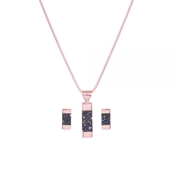 Rose Gold Blue Goldstone Pendant and Earring Set