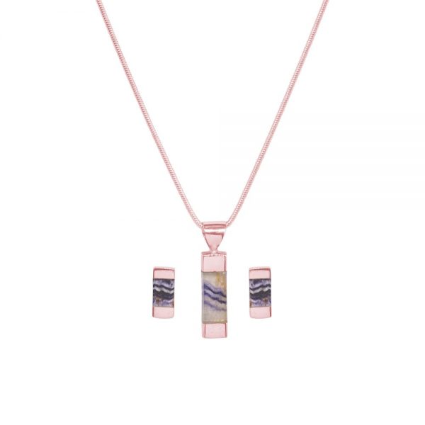 Rose Gold Blue John Pendant and Earring Set