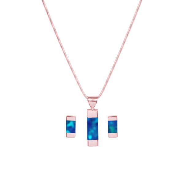 Rose Gold Opalite Cobalt Blue Pendant and Earring Set