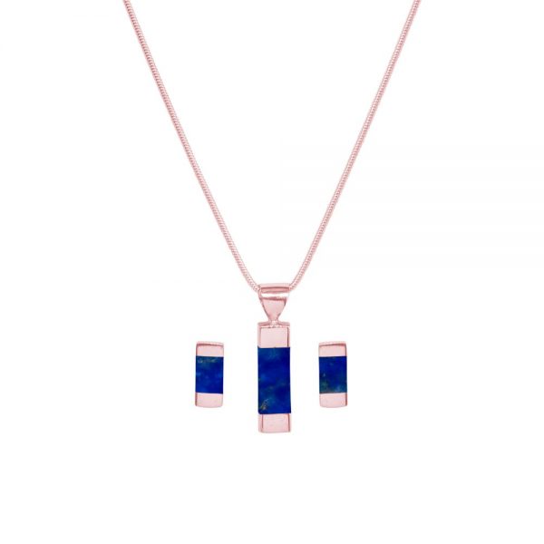 Rose Gold Lapis Pendant and Earring Set