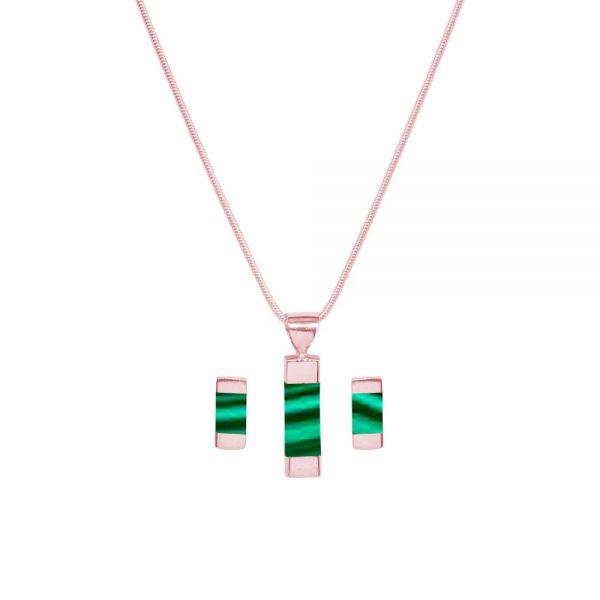 Rose Gold Malachite Pendant and Earring Set