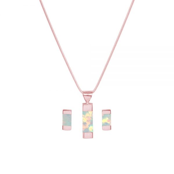 Rose Gold Opalite Sun Ice Pendant and Earring Set