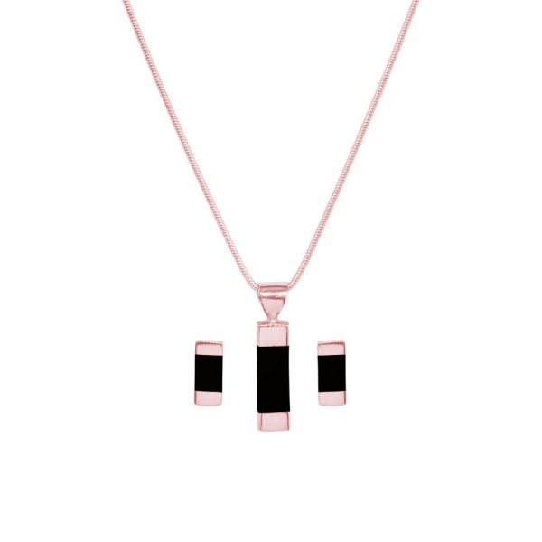 Rose Gold Whitby Jet Pendant and Earring Set