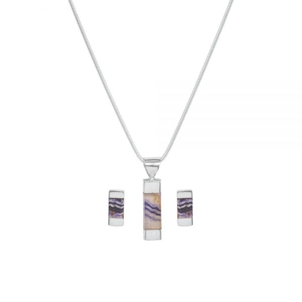 Silver Blue John Pendant and Earring Set