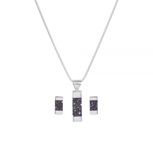 Silver Blue Goldstone Pendant and Earring Set