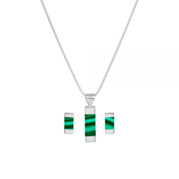 Silver Malachite Pendant and Earring Set