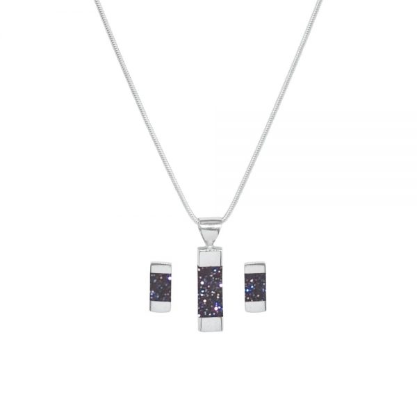 White Gold Blue Goldstone Pendant and Earring Set