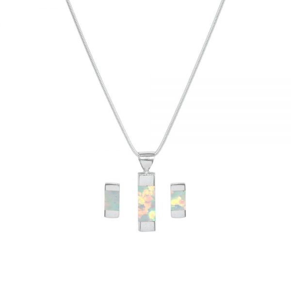 White Gold Opalite Sun Ice Pendant and Earring Set