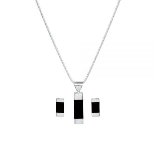 White Gold Whitby Jet Pendant and Earring Set