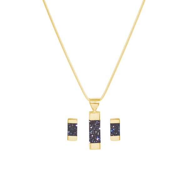 Yellow Gold Blue Goldstone Pendant and Earring Set