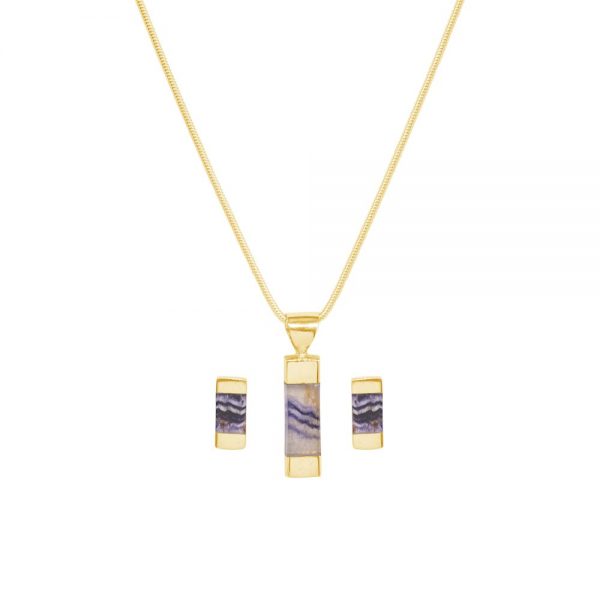 Yellow Gold Blue John Pendant and Earring Set