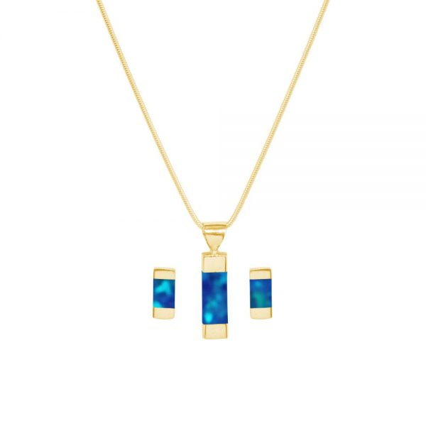 Yellow Gold Opalite Cobalt Blue Pendant and Earring Set