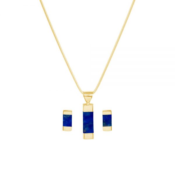 Yellow Gold Lapis Pendant and Earring Set