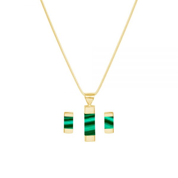 Yellow Gold Malachite Pendant and Earring Set