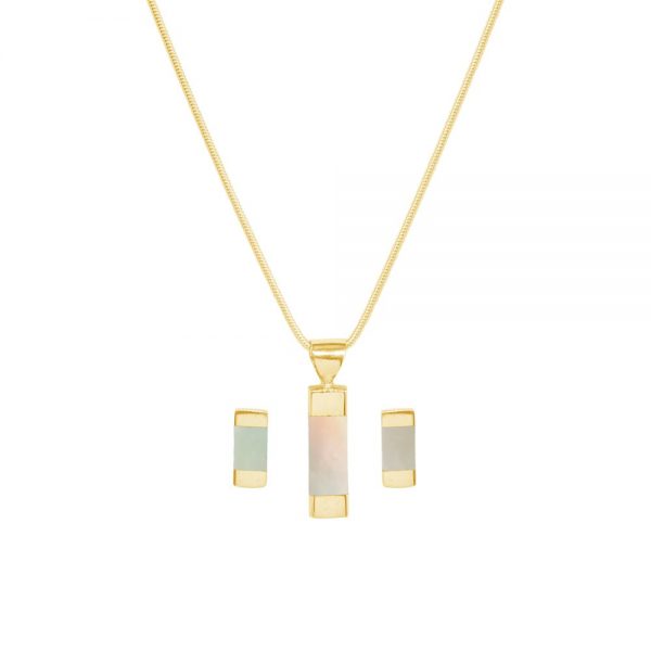 Yellow Gold Mother of Pearl Pendant and Earring Set