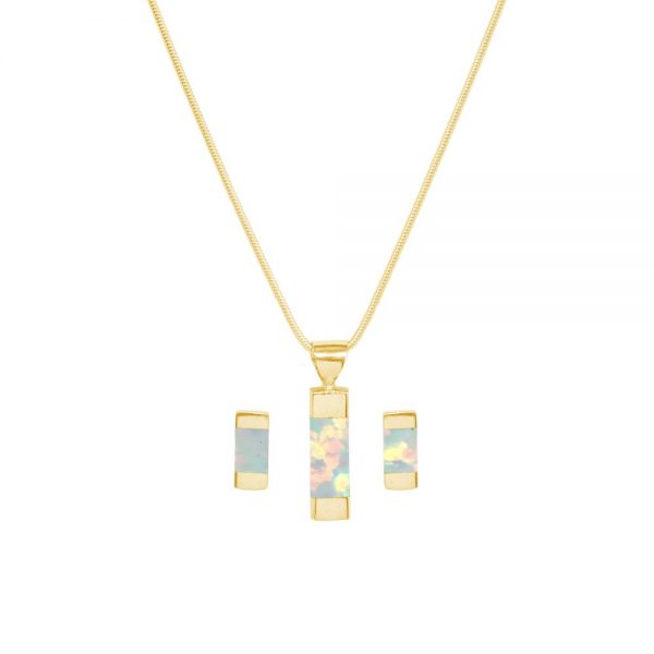 Yellow Gold Opalite Sun Ice Pendant and Earring Set