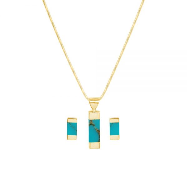 Yellow Gold Turquoise Pendant and Earring Set