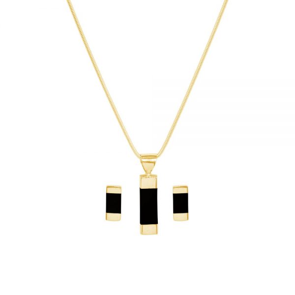 Yellow Gold Whitby Jet Pendant and Earring Set