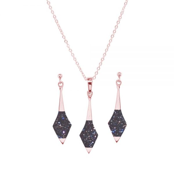 Rose Gold Blue Goldstone Pendant and Earring Set