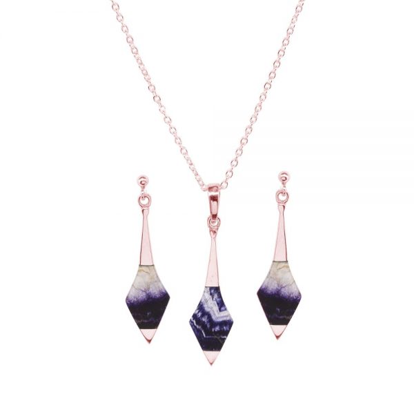 Rose Gold Blue John Pendant and Earring Set