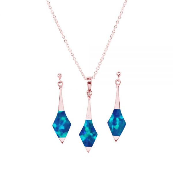 Rose Gold Opalite Cobalt Blue Pendant and Earring Set