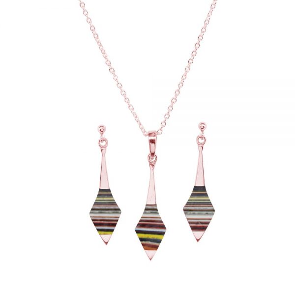 Rose Gold Fordite Pendant and Earring Set