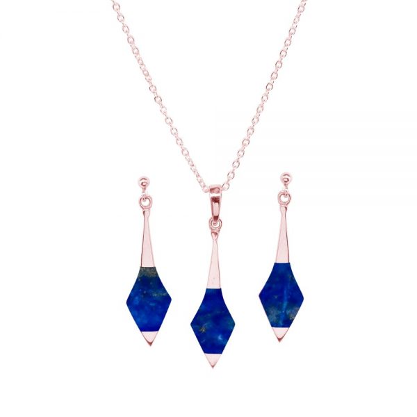 Rose Gold Lapis Pendant and Earring Set