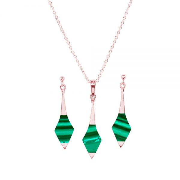 Rose Gold Malachite Pendant and Earring Set