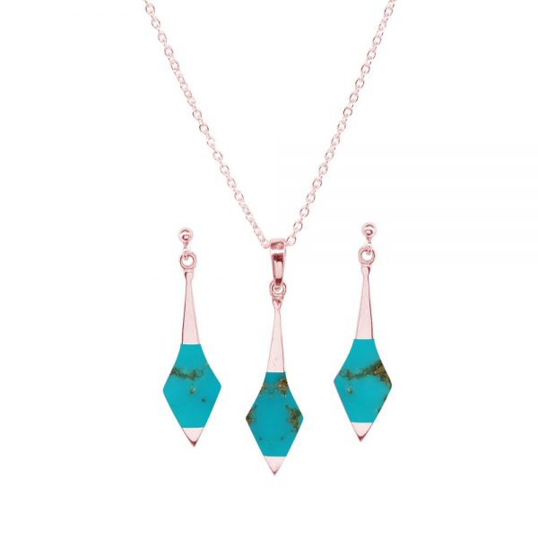 Rose Gold Turquoise Pendant and Earring Set