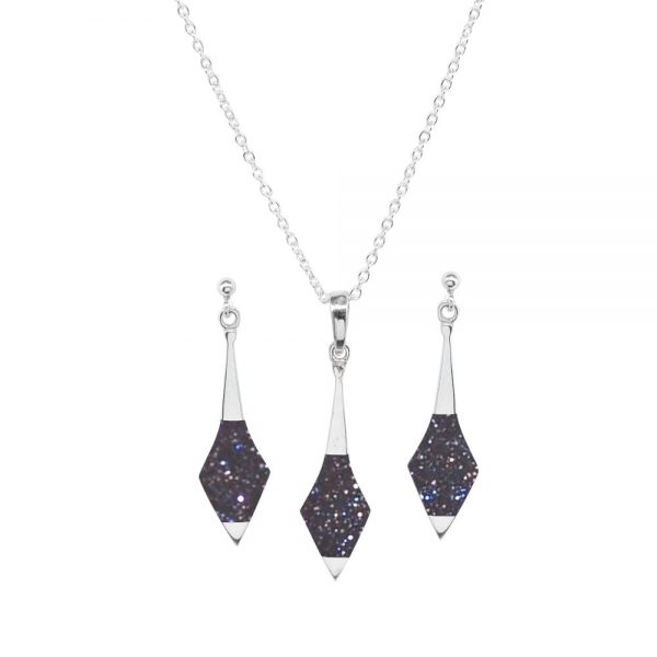 Silver Blue Goldstone Pendant and Earring Set