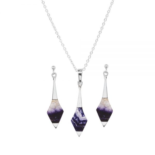 Silver Blue John Pendant and Earring Set