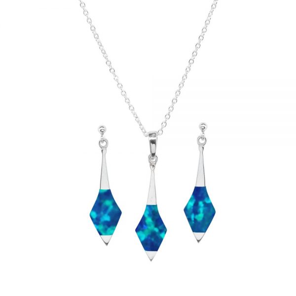 Silver Opalite Cobalt Blue Pendant and Earring Set