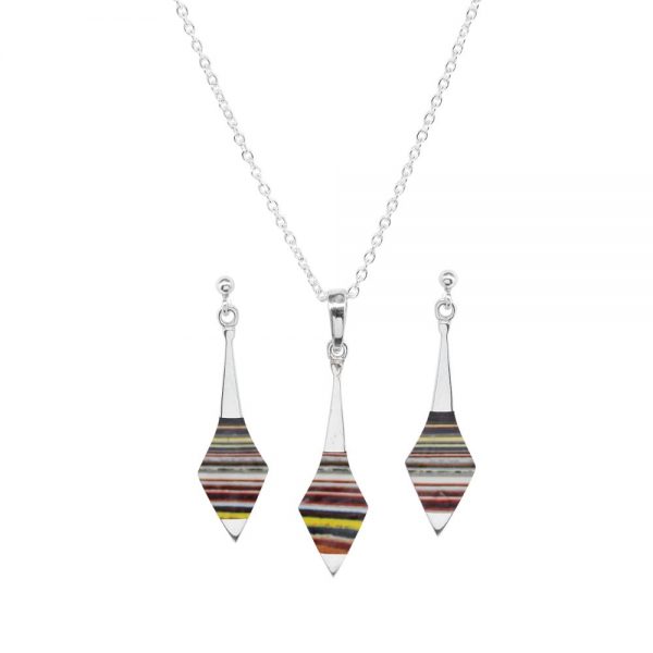 Silver Fordite Pendant and Earring Set