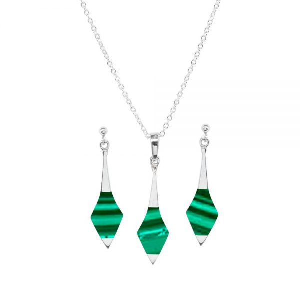 Silver Malachite Pendant and Earring Set