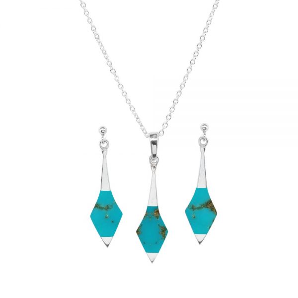 Silver Turquoise Pendant and Earring Set