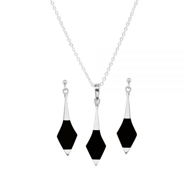 Silver Whitby Jet Pendant and Earring Set