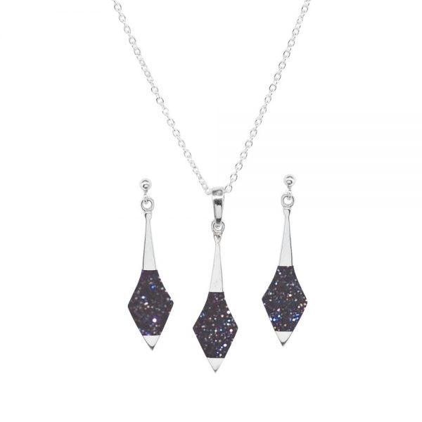 White Gold Blue Goldstone Pendant and Earring Set