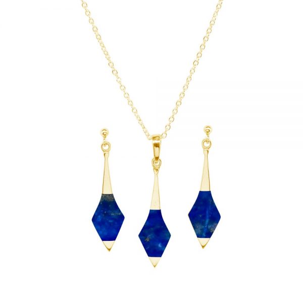 Yellow Gold Lapis Pendant and Earring Set