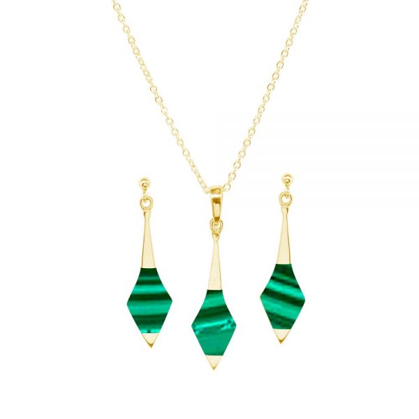 Yellow Gold Malachite Pendant and Earring Set