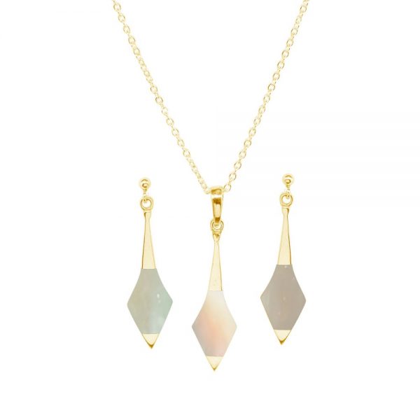 Yellow Gold Mother of Pearl Pendant and Earring Set