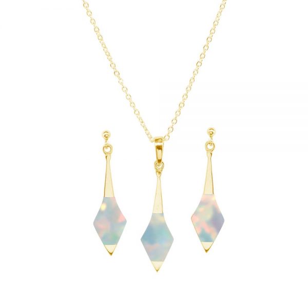 Yellow Gold Opalite Sun Ice Pendant and Earring Set