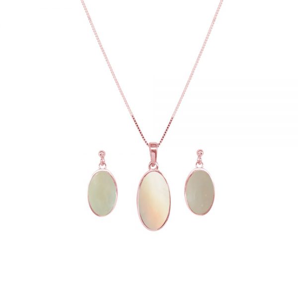 Rose Gold Mother of Pearl Oval Pendant and Earring Set